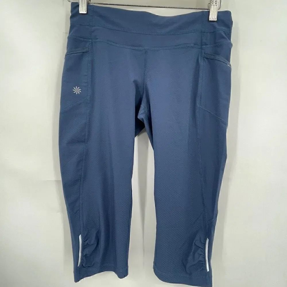 Athleta Dark Teal Blue Dobby Be Free Knicker Capri Leggings Size Small